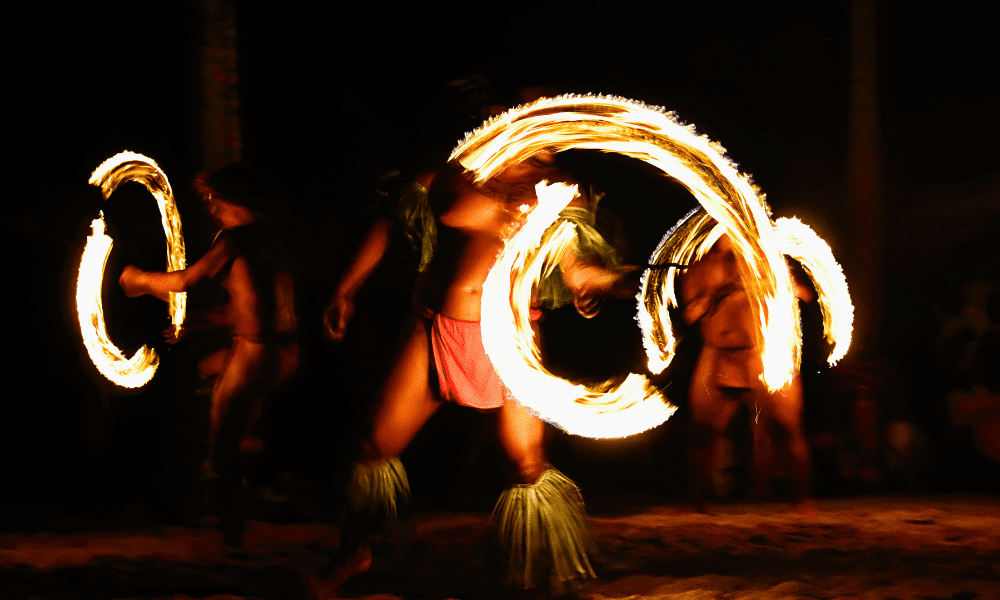 fire dancers at hawaiian luau