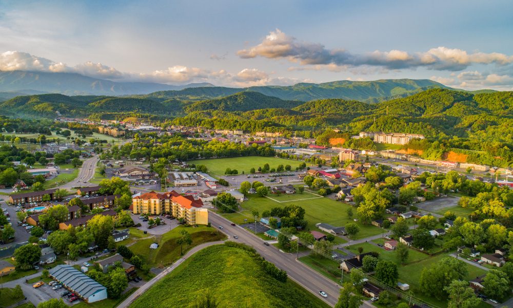 aerial view of pigeon forge, tn