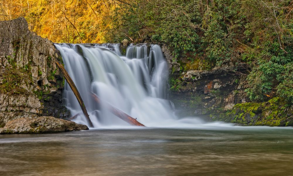 motion blur of abrams falls in the smoky mountains